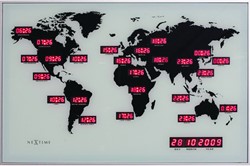 Wandklok 55x36cm Nextime, World Time Digit