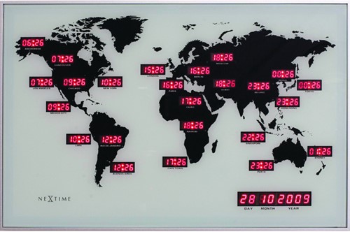 Wandklok 55x36cm Nextime, World Time Digit