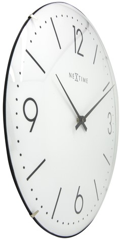 Wandklok 350mm NeXtime bol glas, wit, Basic Dome-2
