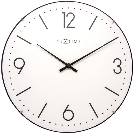 Wandklok 350mm NeXtime bol glas, wit, Basic Dome