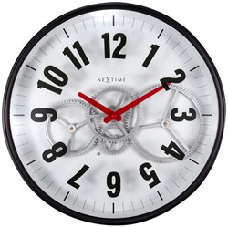 Wandklok 360mm NeXtime 'Gear Clock' metaal/glas