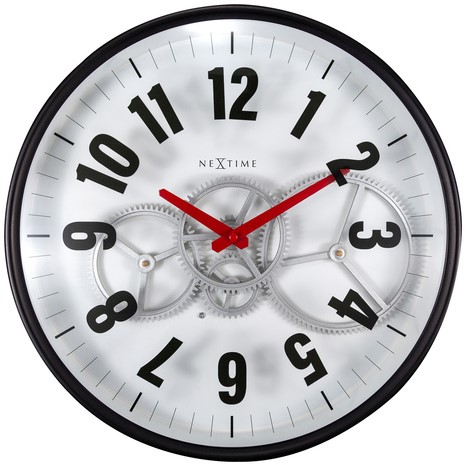 Wandklok 360mm NeXtime 'Gear Clock' metaal/glas