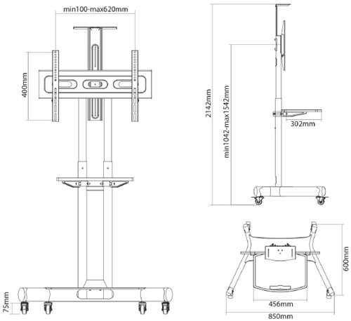 Verrijdbaar onderstel Neomounts NM-M1700BLACK TV trolley 32-75"-2