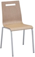 Stoel Oscar 4-poots, vierkant 20x20mm metalen frame, kuip hout, stapelbaar, in diverse uitvoeringen