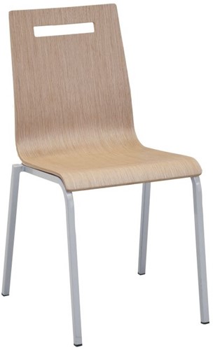 Stoel Oscar 4-poots, vierkant 20x20mm metalen frame, kuip hout, stapelbaar, in diverse uitvoeringen