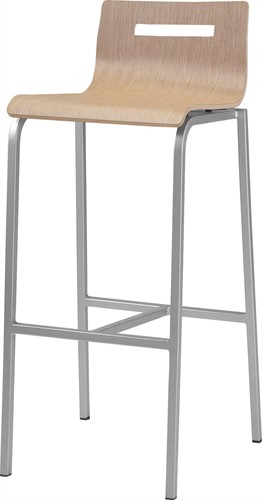 Barstoel Oscar 4-poots, vierkant 20x20mm, metalen frame, houten kuip, in diverse uitvoeringen