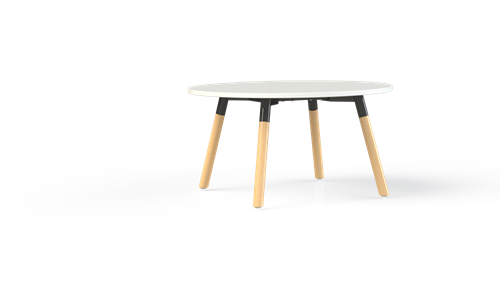 Vergadertafel Huislijn Corner rond 120 cm, houten frame, vaste hoogte 75 cm, in diverse uitvoeringen