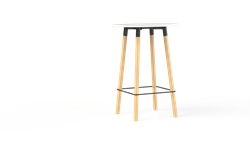 Hoge tafel Huislijn Corner rond 80 cm, massief beuken onderstel, vaste hoogte 110 cm, in diverse uitvoeringen