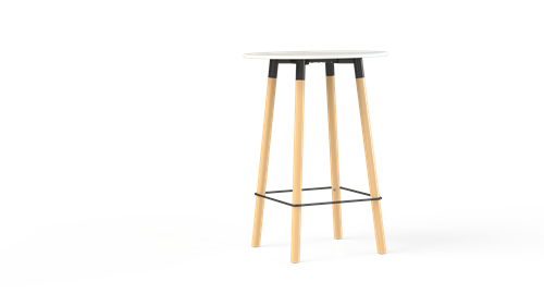 Hoge tafel Huislijn Corner rond 80 cm, massief beuken onderstel, vaste hoogte 110 cm, in diverse uitvoeringen