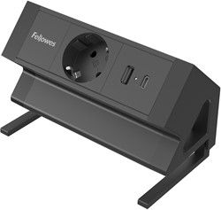 Stekkerdoos Fellowes Power Desk UP zwart,  1x 230V + 1x USB-A + 1x USB-C, 1m kabel GST18 aansluiting