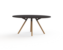 Bridge vergadertafel Ø120 cm, massief houten poten Ø50 mm, vaste hoogte 75 cm