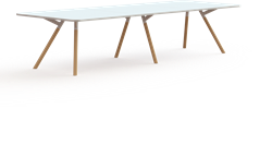 Bridge vergadertafel recht 360 x 120 cm met afgeronde hoeken, houten poten Ø50 mm, hoogte 75 cm