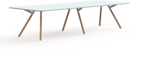 Bridge vergadertafel recht 360 x 120 cm met afgeronde hoeken, houten poten Ø50 mm, hoogte 75 cm