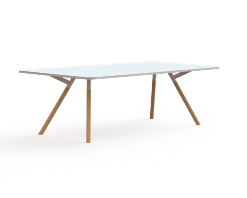 Bridge vergadertafel recht 240 x 120 cm met afgeronde hoeken, houten poten Ø50 mm, hoogte 75 cm