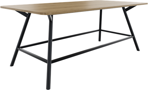 Bridge vergadertafel recht 240 x 120 cm met afgeronde hoeken, ronde poten Ø50 mm, vaste hoogte 90 cm
