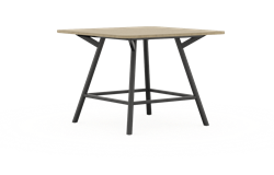 Bridge vergadertafel vierkant 120 x 120 cm met afgeronde hoeken, ronde poten Ø50 mm, hoogte 90 cm