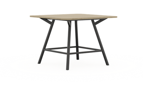 Bridge vergadertafel vierkant 120 x 120 cm met afgeronde hoeken, ronde poten Ø50 mm, hoogte 90 cm