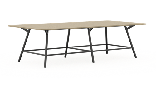 Bridge vergadertafel recht 320 x 160 cm met afgeronde hoeken, ronde poten Ø50 mm, vaste hoogte 90 cm