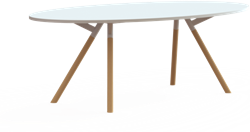 Bridge vergadertafel ellipsvorm 240 x 120 cm, massief houten poten Ø50 mm, vaste hoogte 75 cm
