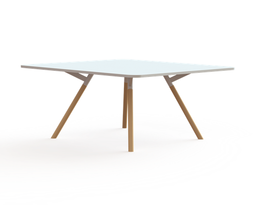 Bridge vergadertafel vierkant 140 x 140 cm met afgeronde hoeken, houten poten Ø50 mm, hoogte 75 cm