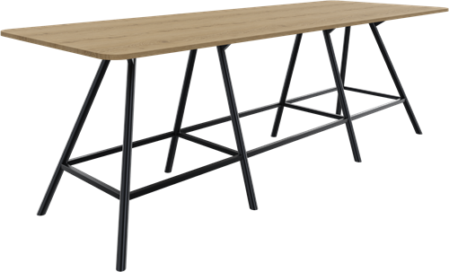 Bridge vergadertafel recht 360 x 120 cm met afgeronde hoeken, ronde poten Ø50 mm,vaste hoogte 110 cm