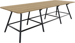 Bridge vergadertafel recht 360 x 120 cm met afgeronde hoeken, ronde poten Ø50 mm, vaste hoogte 90 cm