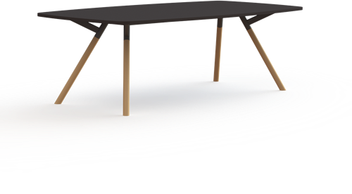 Bridge vergadertafel tonvorm 200 x 80/100 cm, massief houten poten Ø50 mm, vaste hoogte 75 cm