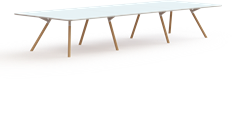 Bridge vergadertafel recht 480 x 160 cm met afgeronde hoeken, houten poten Ø50 mm, hoogte 75 cm