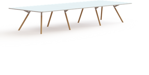 Bridge vergadertafel recht 480 x 160 cm met afgeronde hoeken, houten poten Ø50 mm, hoogte 75 cm