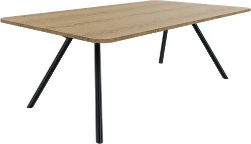 Bridge vergadertafel recht 240 x 120 cm met afgeronde hoeken, ronde poten Ø50 mm, vaste hoogte 75 cm