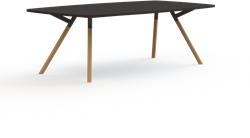 Bridge vergadertafel tonvorm 240 x 100/120 cm, massief houten poten Ø50 mm, vaste hoogte 75 cm