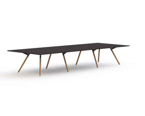 Bridge vergadertafel recht 480 x 160 cm, massief houten poten Ø50 mm, vaste hoogte 75 cm