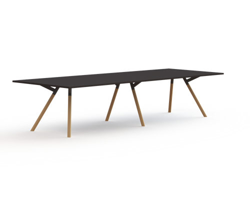 Bridge vergadertafel recht 320 x 160 cm, massief houten poten Ø50 mm, vaste hoogte 75 cm