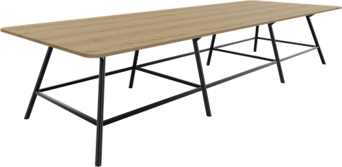 Bridge vergadertafel recht 480 x 160 cm met afgeronde hoeken, ronde poten Ø50 mm, vaste hoogte 90 cm
