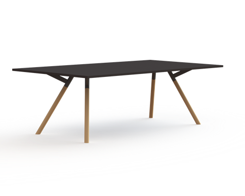 Bridge vergadertafel recht 240 x 120 cm, massief houten poten Ø50 mm, vaste hoogte 75 cm