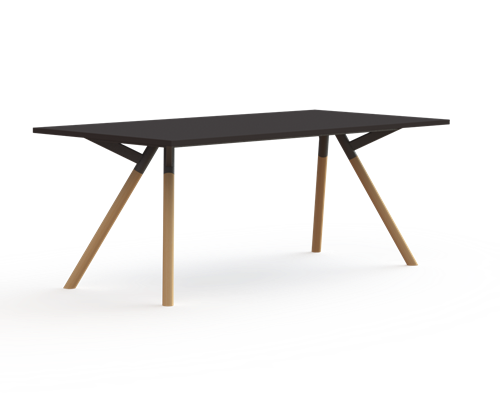 Bridge vergadertafel recht 200 x 100 cm, massief houten poten Ø50 mm, vaste hoogte 75 cm