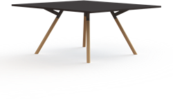 Bridge vergadertafel vierkant 120 x 120 cm, massief houten poten Ø50 mm, vaste hoogte 75 cm