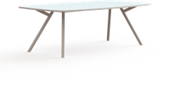 Bridge vergadertafel tonvorm 200 x 80/100 cm, ronde poten Ø50 mm, vaste hoogte 75 cm