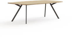 Bridge vergadertafel tonvorm 240 x 100/120 cm, rechthoekige poten 30 x 50 mm, vaste hoogte 75 cm