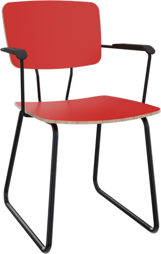 Forza sledeframe met zwarte opdek armleggers, Ø 19/12 mm, zithoogte 46 cm, zitting en rug hpl/hout