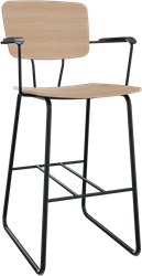 Forza sledeframe met zwarte opdek armleggers, Ø 19/12 mm, zithoogte 62 cm, zitting en rug hpl/hout