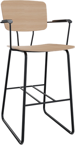 Forza sledeframe met zwarte opdek armleggers, Ø 19/12 mm, zithoogte 62 cm, zitting en rug hpl/hout