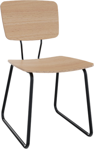 Forza sledeframe zonder armleuning, Ø 19/12 mm, zithoogte 46 cm, zitting en rug in hpl/hout