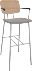 Forza 4-poots met opdek armleggers, Ø 19/12 mm, zithoogte 82 cm, zitting stof 3 cm en rug hpl/hout