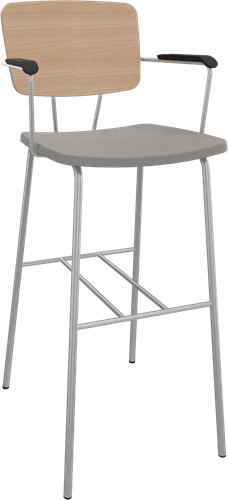 Forza 4-poots met opdek armleggers, Ø 19/12 mm, zithoogte 82 cm, zitting stof 3 cm en rug hpl/hout