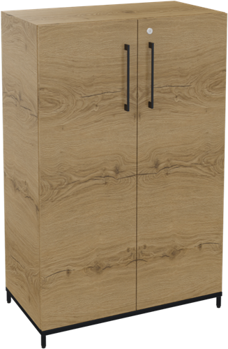 Flexwall kast 3 OH op metalen 4-poots sokkel 80 br x 124 hg x 43 dp met 2 x draaideur en 2 legborden