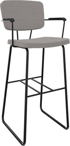 Forza sledeframe met zwarte opdek armleggers, Ø 19/12 mm, zithoogte 82 cm, zitting en rug stof 5 cm