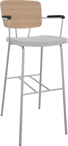 Forza 4-poots met opdek armleggers, Ø 19/12 mm, zithoogte 82 cm, zitting stof 5 cm en rug hpl/hout