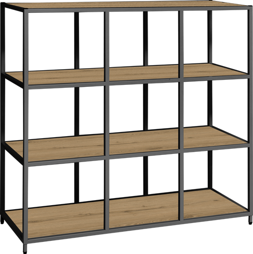 Flexwall frame 124 hg x 119 br x 43 dp, indeling 9-vaks en inclusief 4 legborden