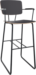 Forza sledeframe met zwarte opdek armleggers, Ø 19/12 mm, zithoogte 82 cm, zitting en rug hpl/hout